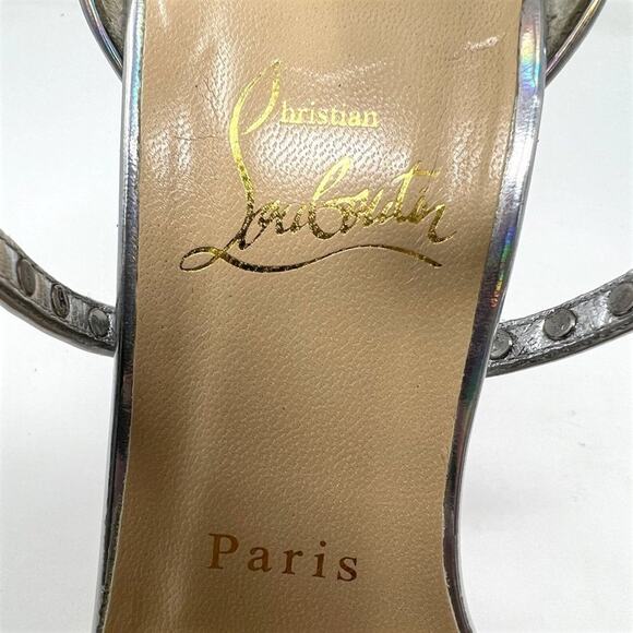Christian Louboutin Choca Lux 120 Silver Glitter Spike Sandals 38 - Picture 5 of 8